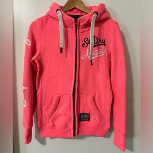 Superdry bright pink fleece zipper hoodie